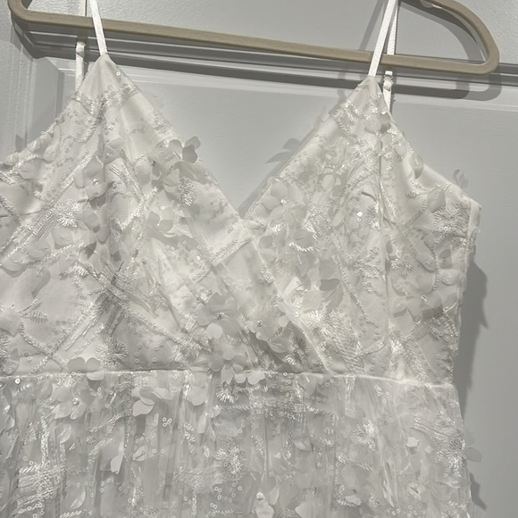 Lulus Springtime Soiree White Sequin 3D Floral Applique Midi Dress - Picture 2 of 6